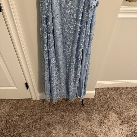 NWT JUMP Apparel Blue Glitter Lace Strapless Maxi Gown 7/8 - Picture 10 of 11